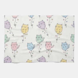 Pastell-Luftballon-Katzen-Muster – Cute minimalist Geschirrtuch