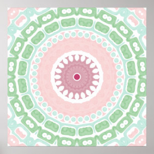 Pastell-Mandala-Design in Grün und Pink Poster