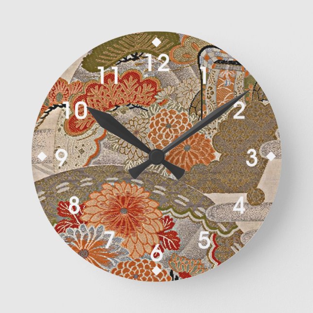 Pastell-Mandarine Blumenmuster Runde Wanduhr (Vorderseite)