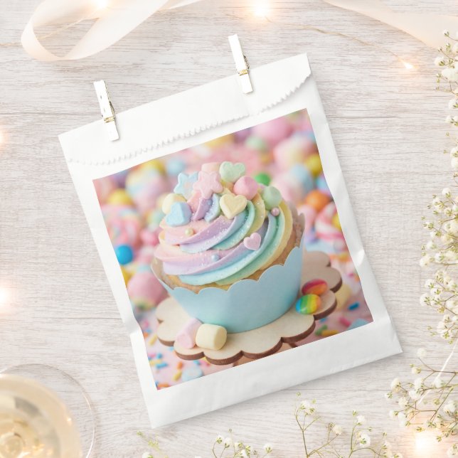 Pastell-Marshmallow-Regenbogen-Cupcake-Geburtstag Geschenktütchen (Ausgeschnitten)