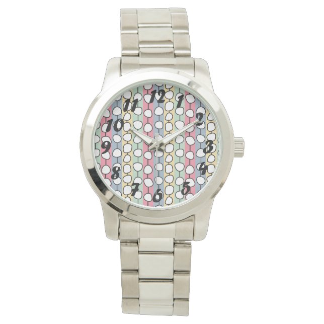 Pastell MCM farbenfrohe Linien Armbanduhr (Vorderseite)