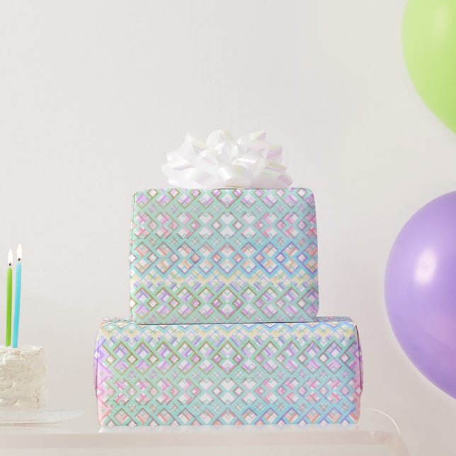 Pastell mehrfarbig rosa, grüne Geometrie Geschenkpapier (Partygeschenke)