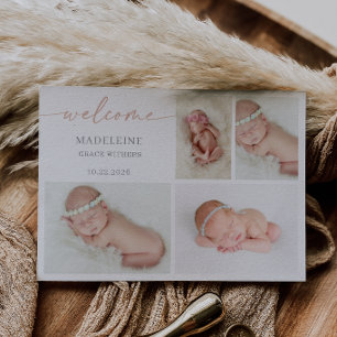Pastell-Minimalistische Foto-Collage-Baby-Willkomm Einladung