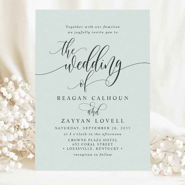 Pastell-Mint Einfache Moderne Schrift Hochzeit Einladung (Von Creator hochgeladen)