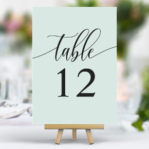 Pastell-Mint Minimalistische Kalligrafie-Hochzeit Tischnummer