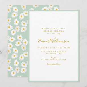 Pastell-Minz-Salbei-Retro-Margeriten-Blumen-Hochze Einladung