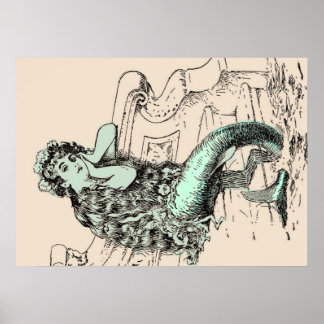 Pastell Minze Vintag Mermaid Print Poster