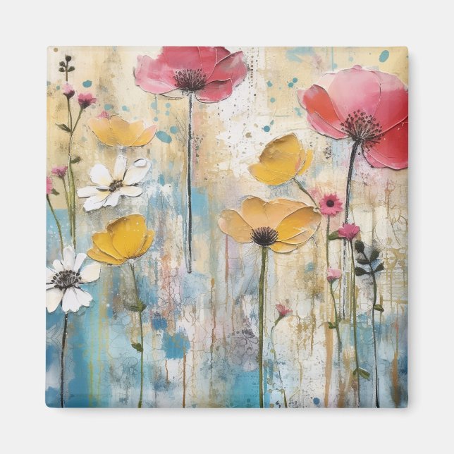 Pastell-Mohn-Impasto-Ölgemälde Magnet (Vorne)