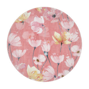 Pastell-Mohnblumen: Nahtloses Wasserfarben-Blumenm Schneidebrett