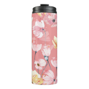 Pastell-Mohnblumen: Wasserfarbene Floral nahtlos. Thermosbecher