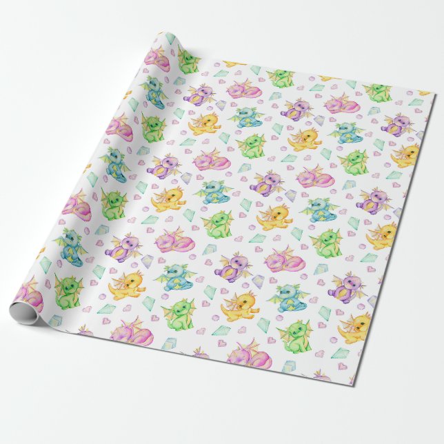 Pastell Niedliche Drachen und Diamanten Geschenkpapier (Ungerollt)