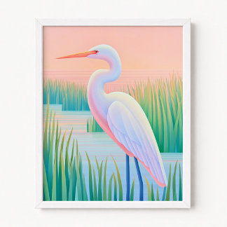 Pastell Ombre Sonnenuntergang Weißer Reiher Poster