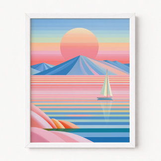 Pastell Ombre-Streifen Sonnenuntergang Segelboot R Poster