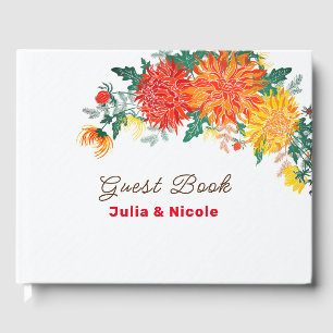 Pastell Orange Gelbe Frühlings-Dahlien Blumen Hoch Gästebuch