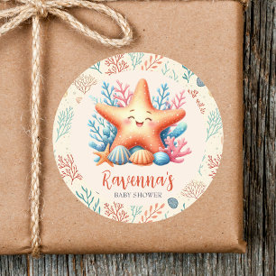 Pastell-Ozean-Seestern Taufename Baby Shower Runder Aufkleber