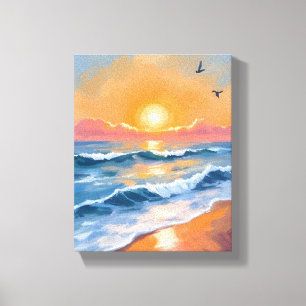 Pastell-Ozean-Sonnenuntergang-Aquarell-Strand-Gemä Leinwanddruck