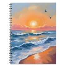 Pastell-Ozean-Sonnenuntergang-Aquarell-Strand-Gemä