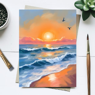 Pastell-Ozean-Sonnenuntergang-Aquarell-Strand-Gemä Postkarte