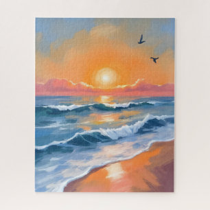 Pastell-Ozean-Sonnenuntergang-Aquarell-Strandbild
