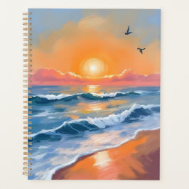 Pastell-Ozean-Sonnenuntergang-Aquarell-Strandmaler Planer