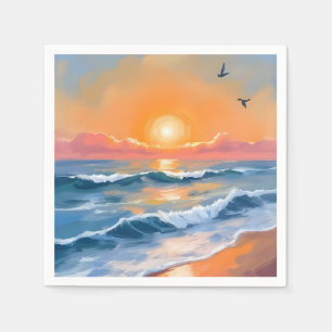 Pastell-Ozean-Sonnenuntergang-Aquarell-Strandmaler Serviette