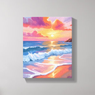 Pastell-Ozean-Sonnenuntergang   Farbige Strandmale Leinwanddruck