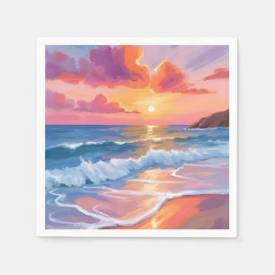 Pastell-Ozean-Sonnenuntergang Farbige Strandmale Serviette