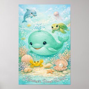 Pastell-Ozean-Tiere Neutrales Wal Delfin Schildkrö Poster