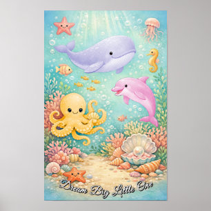 Pastell-Ozean-Wal-Oktopus-Seepferdchen-Lila-Mädche Poster