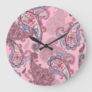 Pastell-Paisley, traditionelles ethnisches nahtlos Große Wanduhr