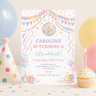 Pastell-Papierketten-whimsical-Disco-Ball-Geburtst Einladung