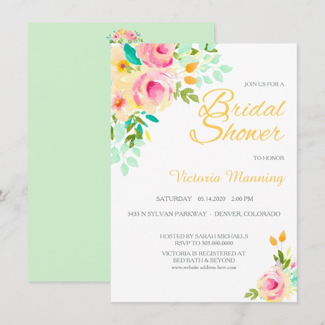 Pastell Peach Pink Roses Brautparty Einladung (Vorne/Hinten)