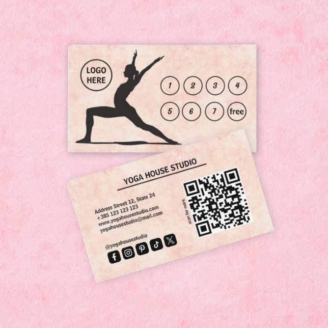 Pastell Peach QR Code Yoga Treuekarte (Von Creator hochgeladen)