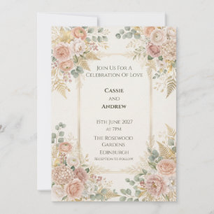 Pastell-Pfirsich-Blumen-Hochzeitseinladung Einladung