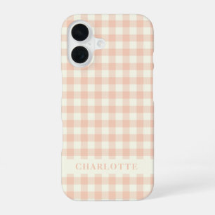 Pastell-Pfirsich-Gingham-Buffalo-Karo-Plaid-Name iPhone 16 Hülle