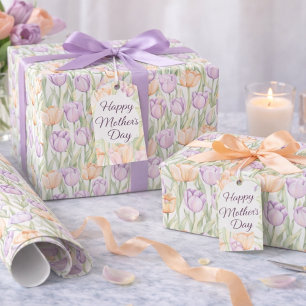 Pastell Pfirsich Lila Tulpen Frühlingsblumen Geschenkpapier