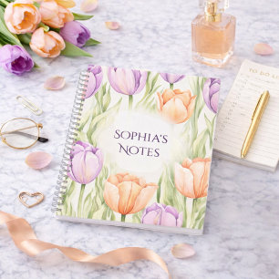 Pastell Pfirsich Lila Tulpen Frühlingsblumen Name Notizbuch