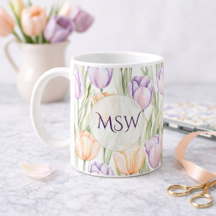 Pastell Pfirsich Lila Tulpen Frühlingsflorales Mon Kaffeetasse