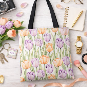 Pastell Pfirsich Lila Tulpen Muster Frühlingsblume Tasche
