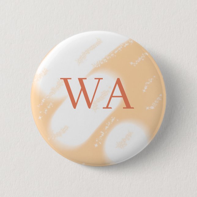 Pastell-Pfirsich-Orange-Weiß-Monogramm Retro-Bold- Button (Vorderseite)