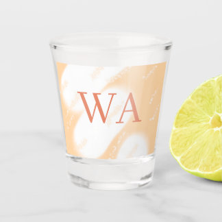 Pastell-Pfirsich-Orange-Weiß-Monogramm Retro-Bold- Schnapsglas
