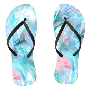 Pastell Pinched Blume Natur BlueGreenPink Text Flip Flops