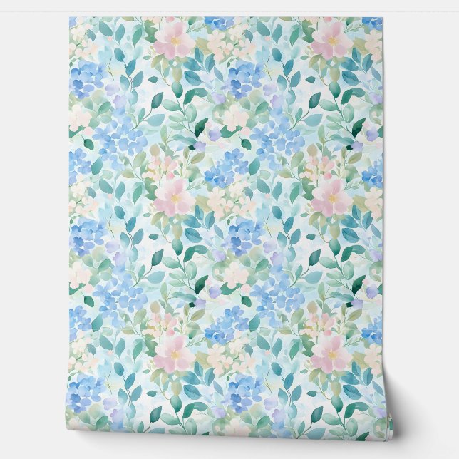 Pastell-Pink-Blaues Blumenmuster  Tapete (Abrollen)