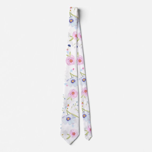 Pastell Pink & Blue Blumen Neck Tie Krawatte (Vorderseite)