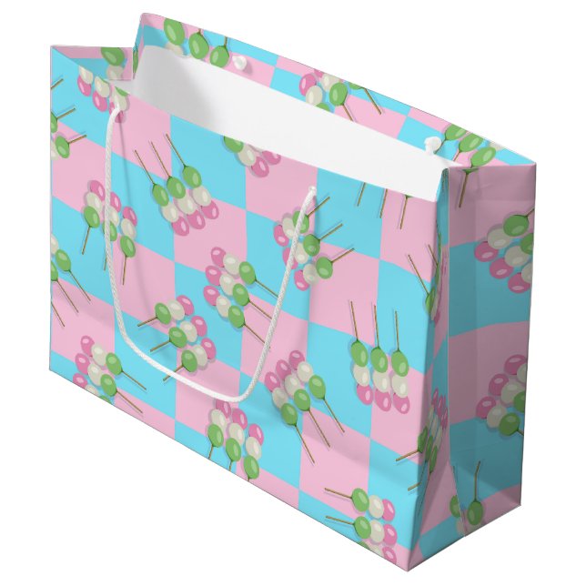 Pastell Pink Blue Checkered Dango Geschenktasche Große Geschenktüte (Vorderseite Schrägansicht)