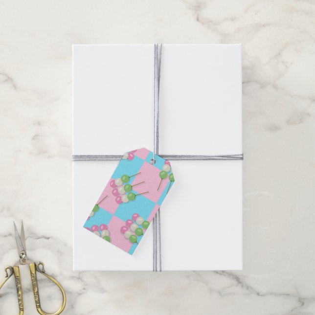Pastell Pink Blue Checkered Dango Gift Tag Geschenkanhänger (Mit Garn)