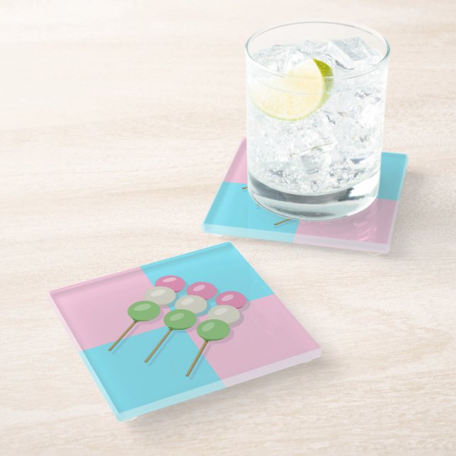 Pastell Pink Blue Checkered Dango Untersetzer (Schrägansicht)