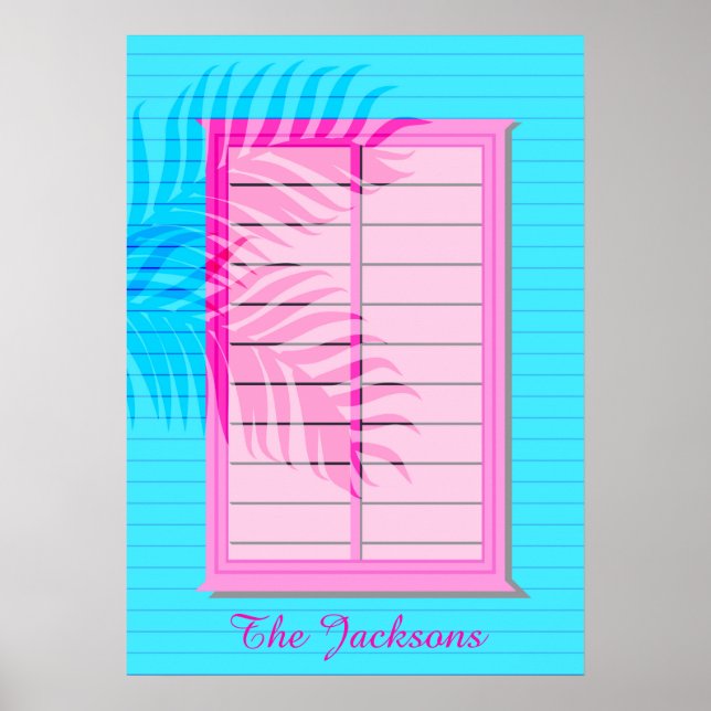 Pastell Pink Blue West Indische Holzhütte Poster (Vorne)