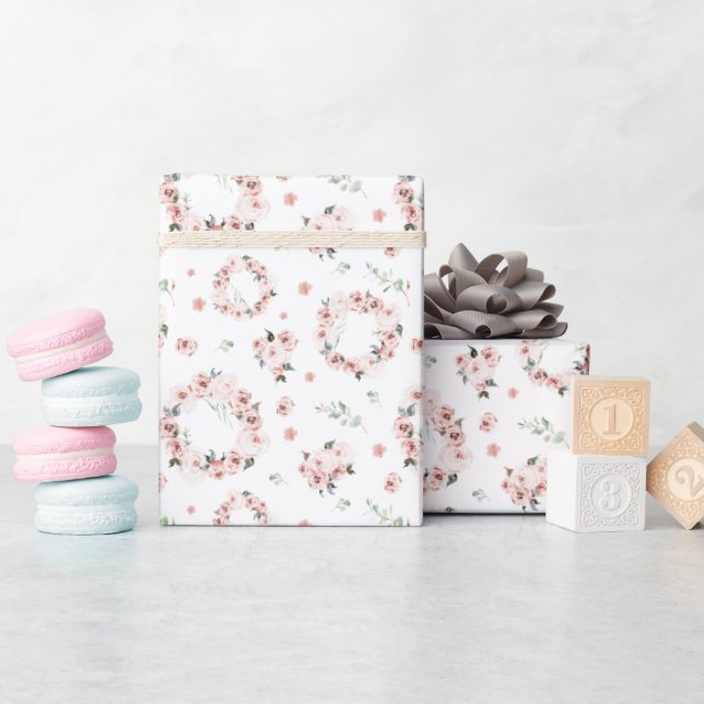 Pastell Pink Blumenreath Geschenkpapier (Babyparty)