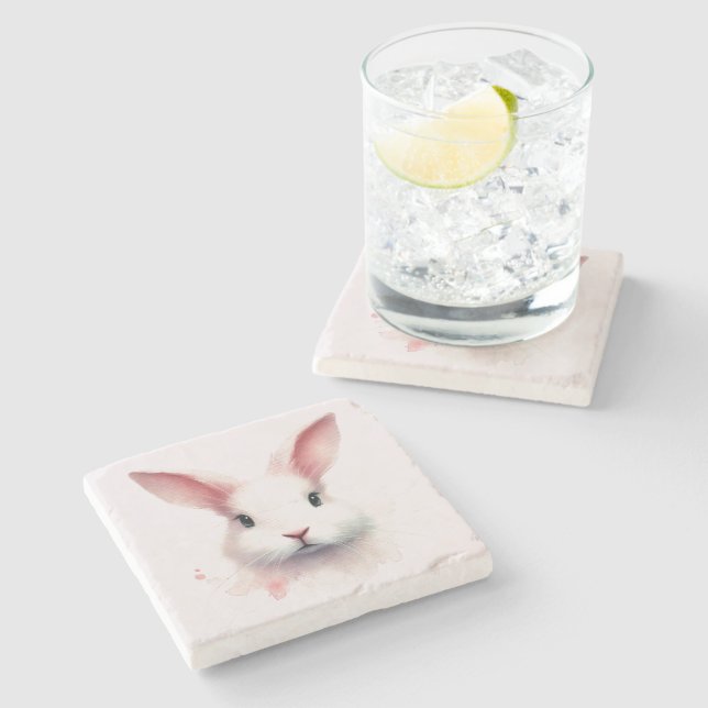 Pastell Pink Bunny Face Stone Untersetzer - Niedli (Seitenansicht)
